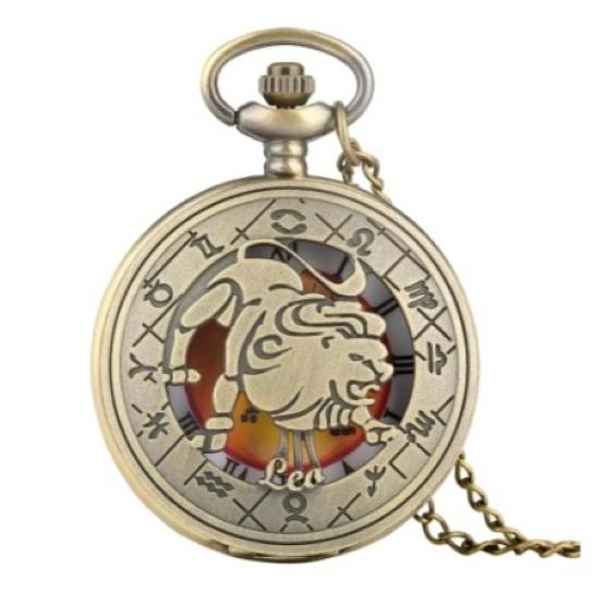 Vintage Retro Hollow Twelve Zodiac Map Design Animal Quartz Pocket Watch Unisex Men Women Necklace Pendant Clock Chain Classic Dial Jewelry Gift