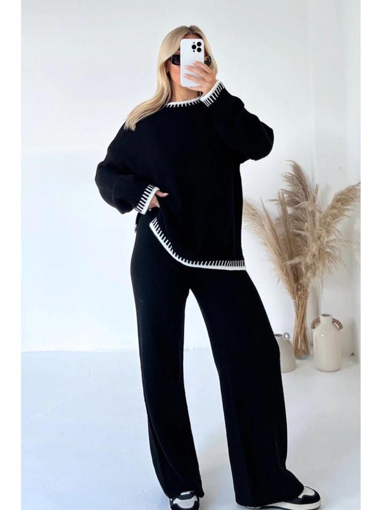 2024 Autumn/Winter Fashion Solid Color Sweater and Loose Two-Piece Casual Set for Women