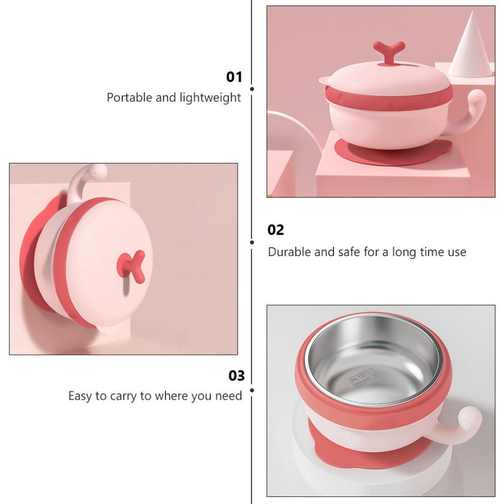 1 pièce Bol Rose en Acier Inoxydable à Conservation de Chaleur avec Ventouse