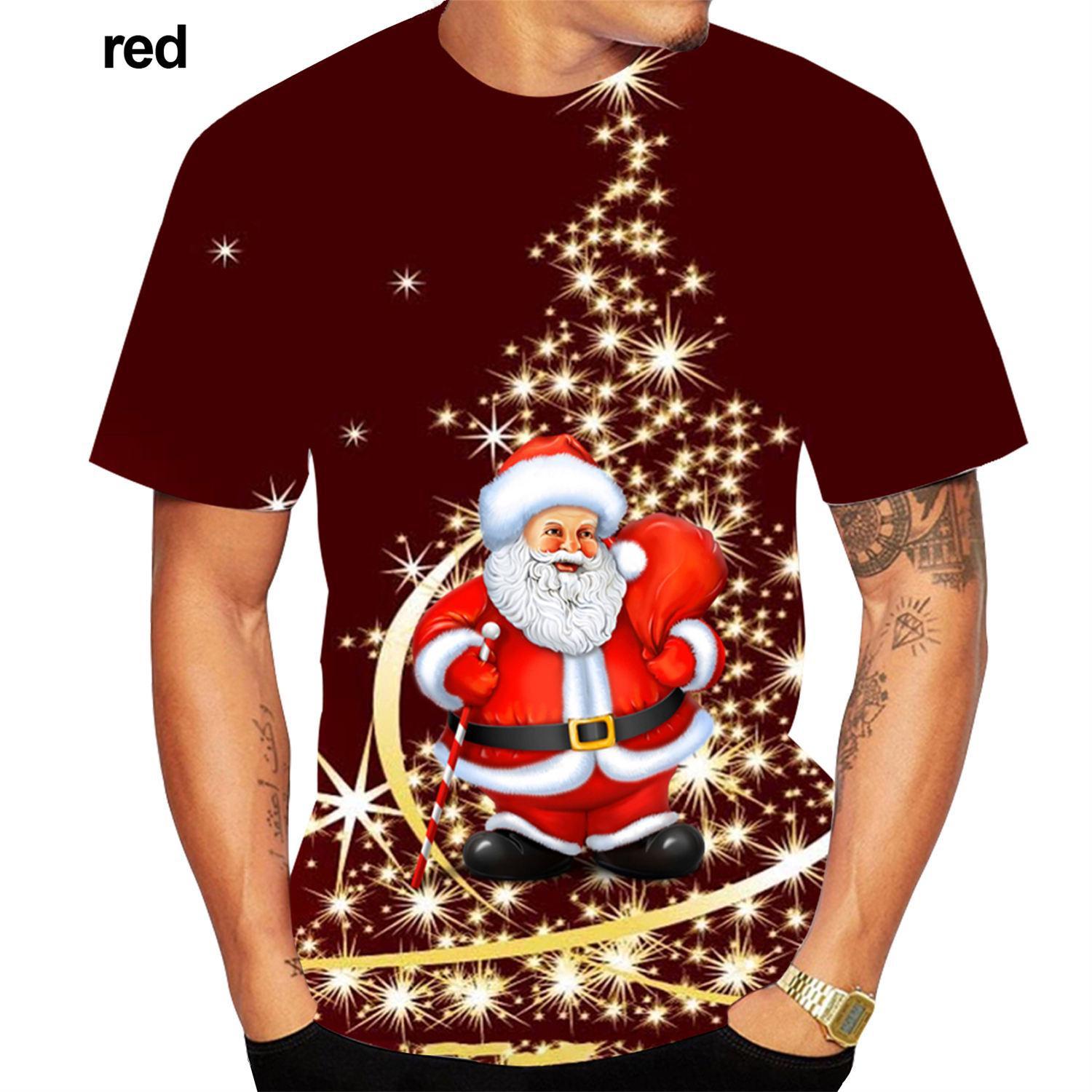 Wengy 2 Zomer Herenmode 3D Print T-shirt Kerst Korte Mouw Unisex Casual Kerstboom Korte Mouw Tops T-shirts 2XL