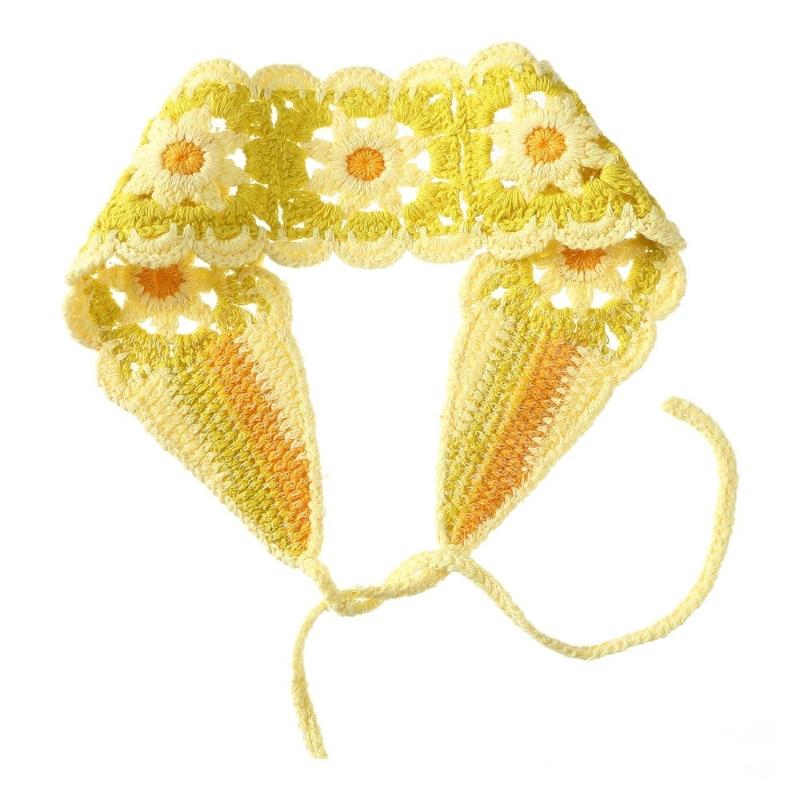 Fascia in maglia floreale estiva Turbante elasticizzato Fascia per capelli con fiore all'uncinetto Copricapo Bandane Per Ragazze Donne Accessori per capelli