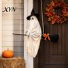 Halloween Hanging Ghost Decoration Outdoor Decoration, Spooky LED Light Up Witch Warm Yellow Decor On Broom for Home, Tree, Porch, Patio, Lawn,
