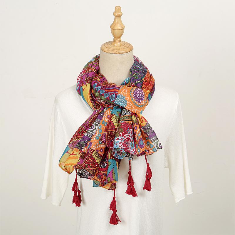 Soft Linen Cotton Scarf Shawls Women Luxury Premium Foulard Femme Long Spotted leopard print Tassel Scarfs Scarves Echarpe