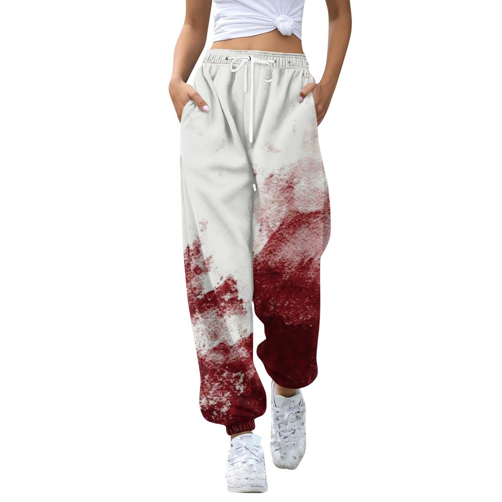 Damen Casual Mode Halloween Print Freizeithose Jogginghose Lange Hose Kordelzug Elastischer Bund Bündchenhose