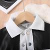 Girls' Fashion Casual Suit Spring and Autumn Children's Top with Lapel Color Matching Leather Coat Jeans Set