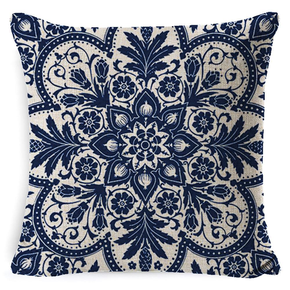 Bohemian Mandala Bedside Sofa Cushion American Vintage Linen Throw Pillow Cover