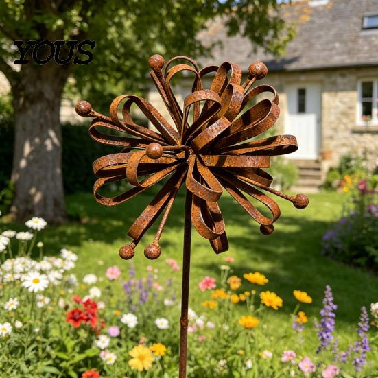 Weatherproof Garden Stakes Iron Stake Decor, Metal Outdoor Yard Ornament with Rustproof Coating, Decorative Ground Easy Insert for Patio Villa