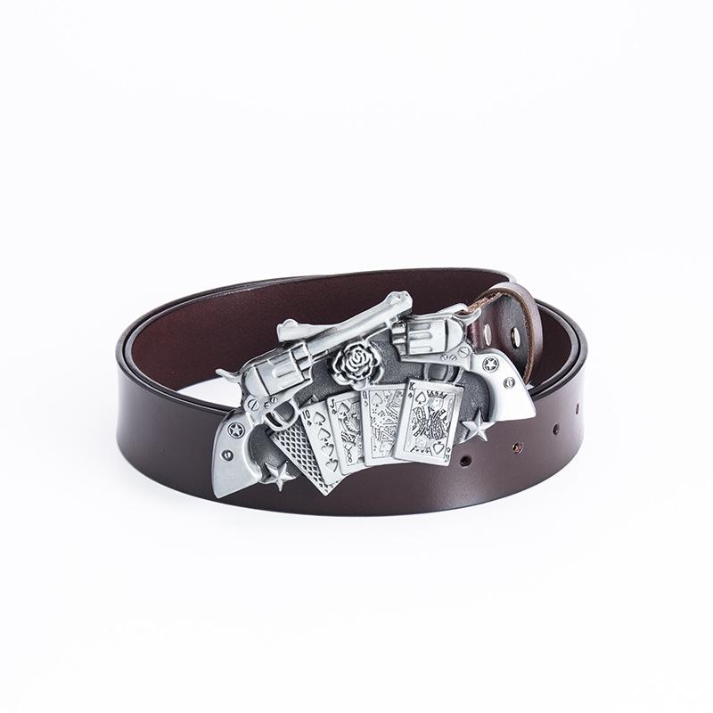 Western Cowboy Double Gun Zinc Buckle Cowhide Belt for Men - Casual Adult Style