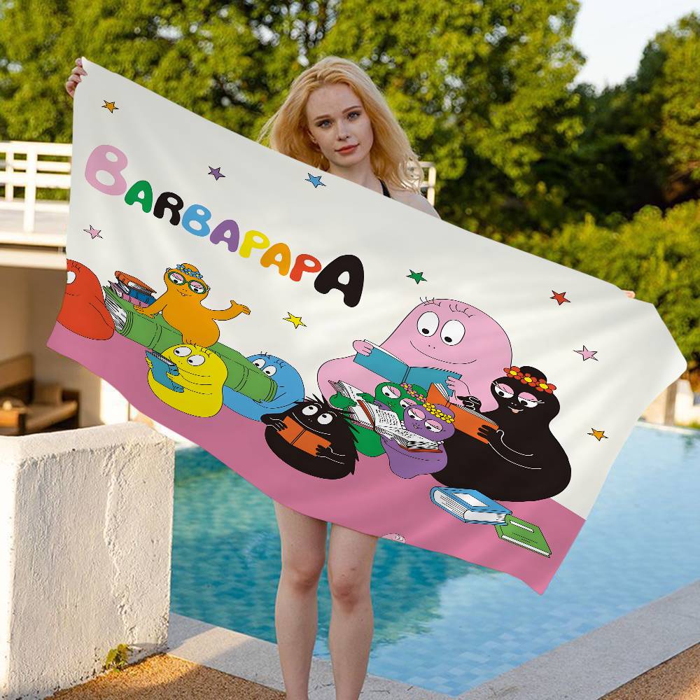 Cute Cartoon Les Barbapapa Microfiber Printed Beach Towel Mountain Climbing Yoga Beach Swimming Running Absorbent Soft Towel
