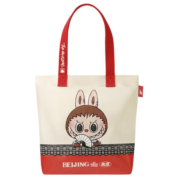 New POP MART Polyethylene Tote Bag, Shopping Bag, Handbag, Shoulder Bag Women's White & Red PPMT-2504-020