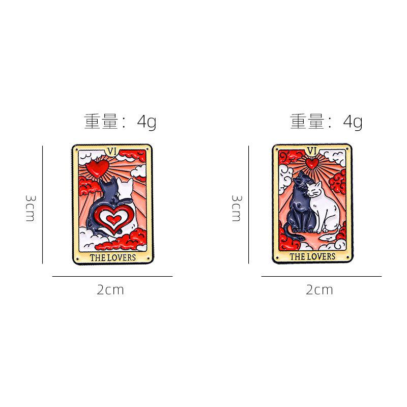 2Pcs Cartoon Cat Enamel Brooch Romantic Tarot Card Design Valentine's Day Gift Lapel Pin Badge Backpack Clothing Hat Accessories