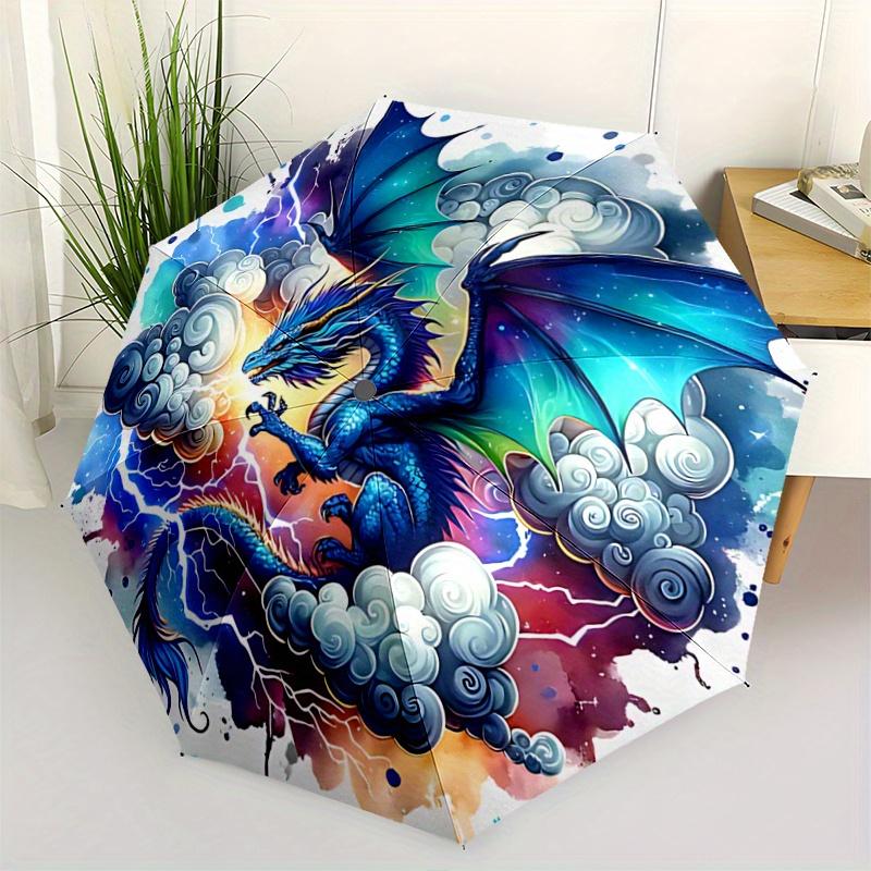 1pc Blue Dragon in Stormy Sky Automatic Opening and Closing Umbrella - Suitable for Various Occasions, Outdoor Activities, Lightweight and Durabl