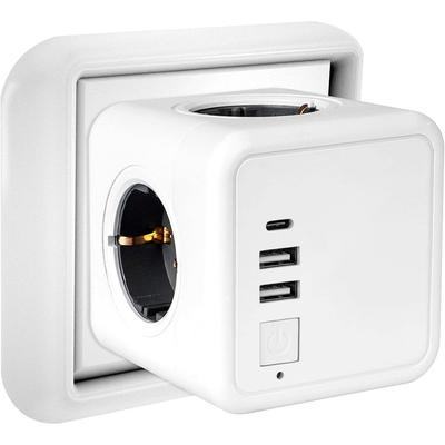 Multiple USB Socket, Wall Socket, Cube, 4 Sockets, with 3 USB Power Supply, 7-in-1 Power Strip USB Power Supply with Switch, Wall Socket