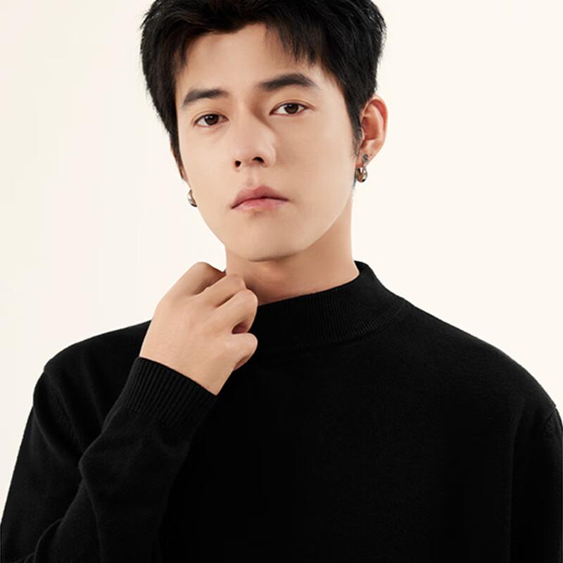 MINISO Men's Fleece-Lined Half-High Collar Knit Sweater