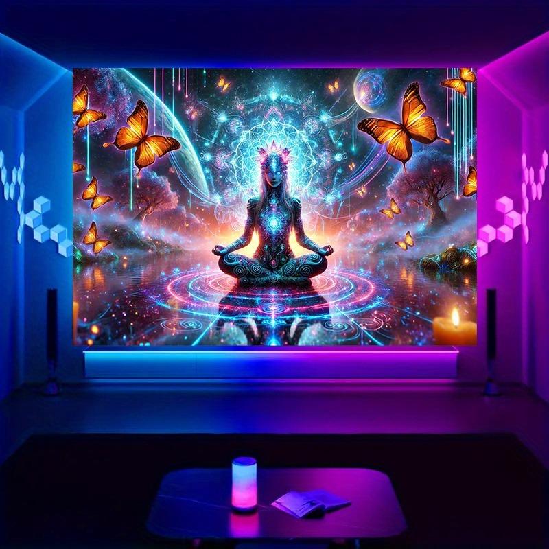 Starry Meditation Fluorescent Tapestry Create a Peaceful OasisUV Tapestry Wall Hanging Bedroom Home Party Decoration