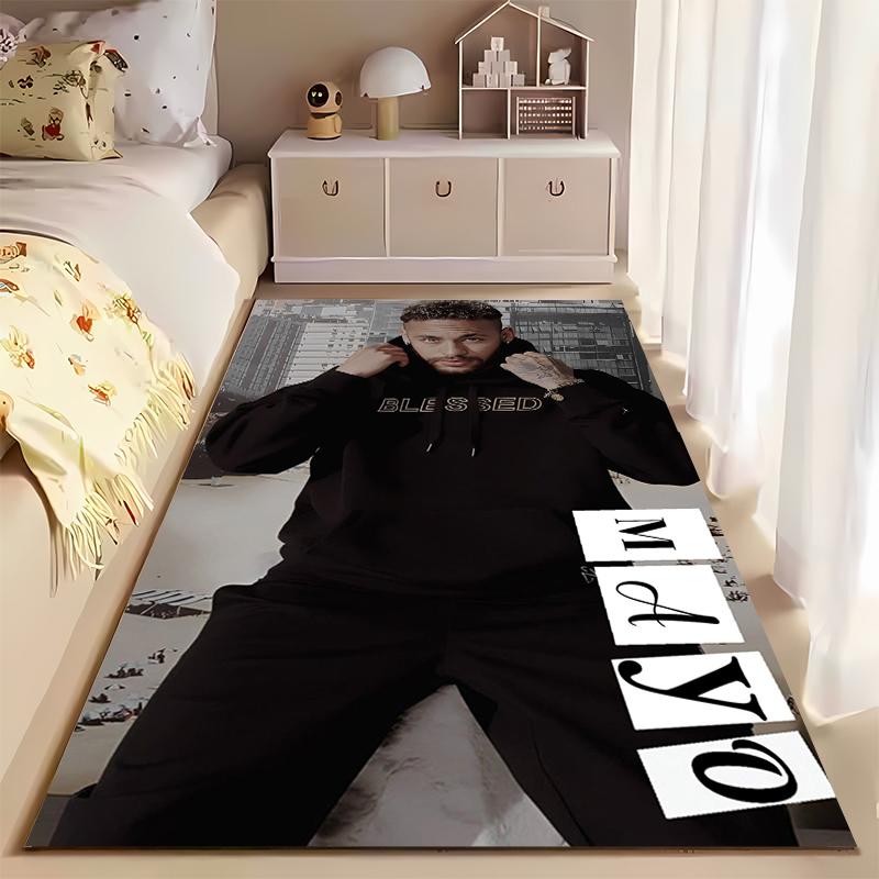 Sports Area Rug, Neymar Jr Black Blessed Hoodie Lifestyle Urban Portrait City Background Print, Fan Decor, Non-Slip Mat