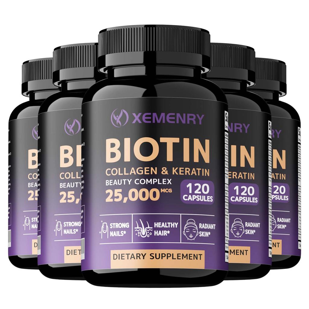 High-content biotin complex capsules, 25000mcg biotin, collagen, keratin, suitable for both men and women.