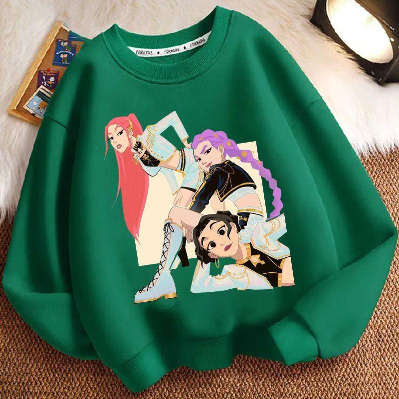 Children's Cartoon Witch Hunt Team Round-neck Hoodies for Autumn and Winter, Loose Long-sleeved Casual Hoodies for Boys and Girls