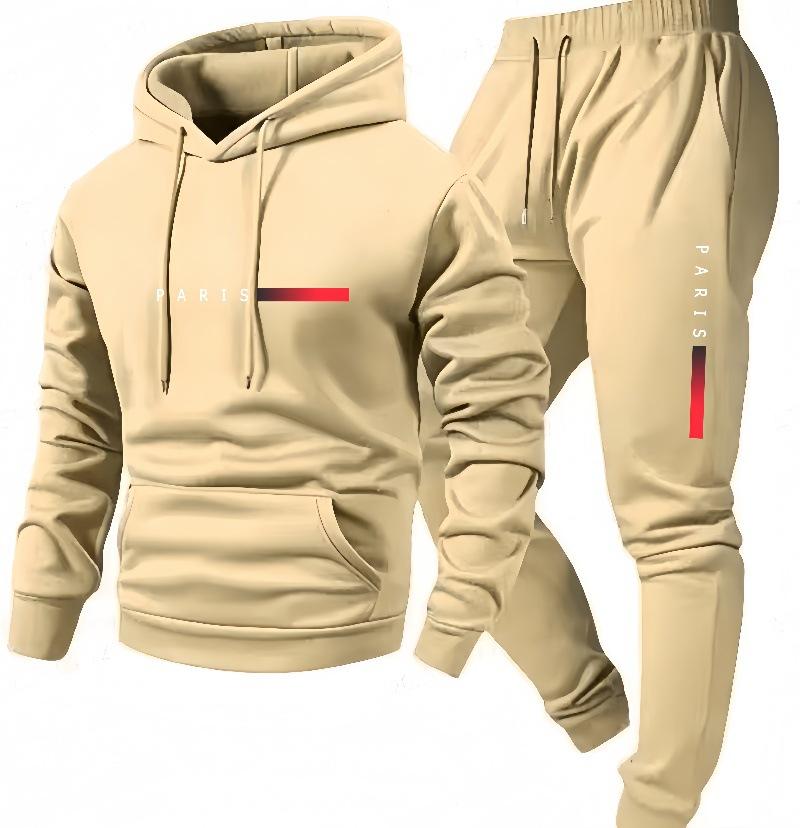 European Size Casual Fashion Unisex PARIS Lettered Print Hoodie and Drawstring Sports Set
