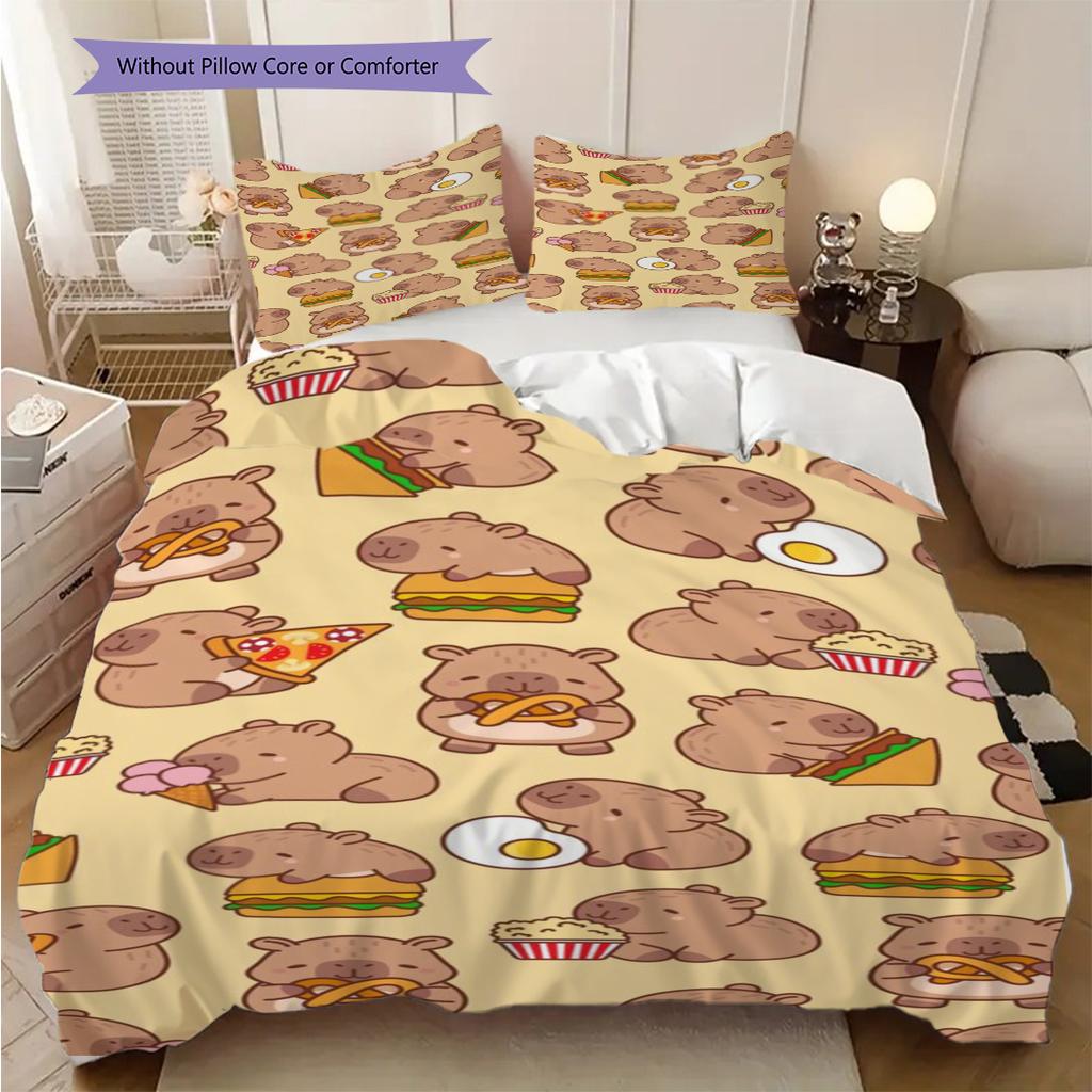 Cute Starry Bear Hug Three-piece set (1 * duvet cover + 2 * pillowcase, without core) 2D Flat Christmas birthday gift Bedding set