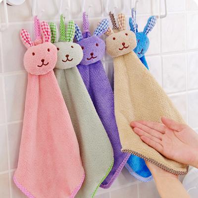 Creative and Cute Little Rabbit Thickened and Hangable Coral Plush Super Absorbent Wiping Towel Rabbit Head Wiping Towel Hanging Towel