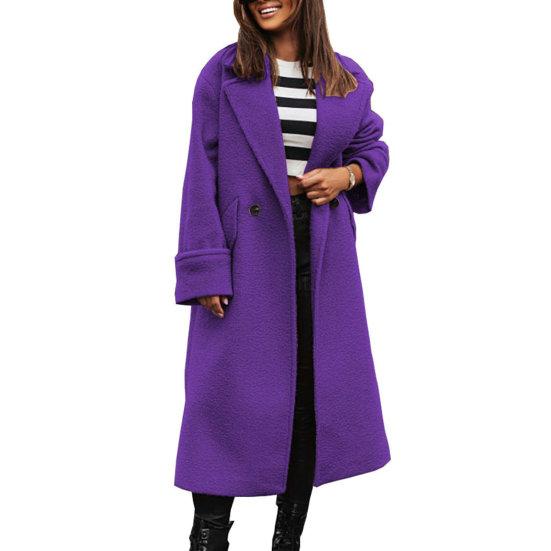 Damen Herbst-Wintermantel, Revers, lockerer langer Stil, einfarbig, dicke Strickjacke, warm, winddicht, Taschen, Doppelknöpfe, langärmelig, Damenmantel, Oberbekleidung