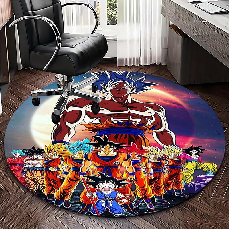 1pc Dragon Ball Z Goku Super Saiyan Round Carpet - Anime Cartoon Design Chair Mat, Non-Slip Rug for Office, Home Decor, Living Room, Bedroom, Game Roo