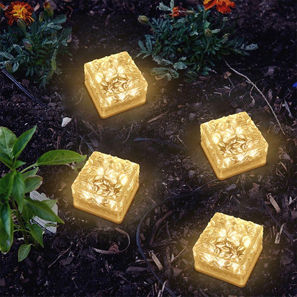 White/Warm White Light Ice Cube Brick Lights Solar Pathway Landscape Lamp  Outdoor