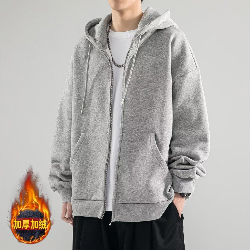 Factory Straight Hair 2026 Autumn and Winter Hooded Fleece Sweater Men's Loose Ins Trendy Brand Casual Solid Color Boys Coat