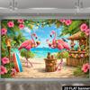2D Bright Tropical Beach Backdrop with Flamingos for Summer Photoshoot