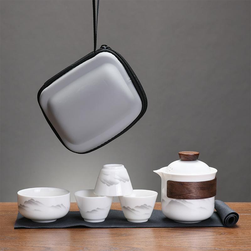 Travel tea set Portable suet jade express cup Business event souvenir
