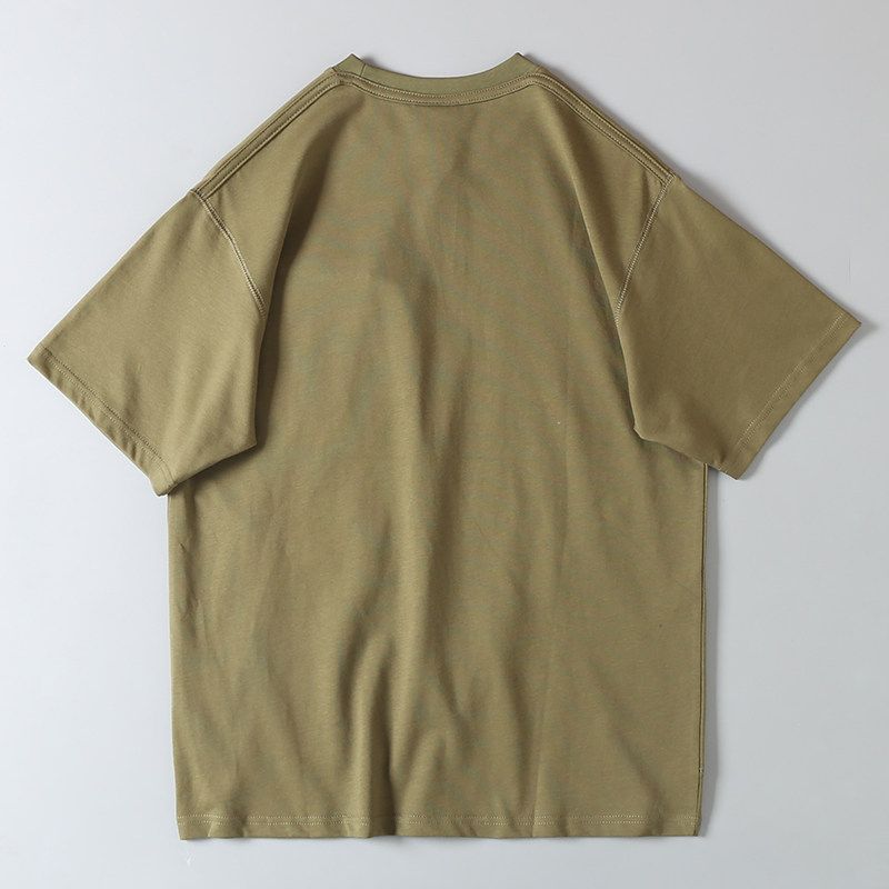 Japanese-Style Pure Cotton Versatile Loose Spliced Short-Sleeve T-Shirt for Men with 3D Cut and Mesh Pockets Casual Half-Sleeve Shirt