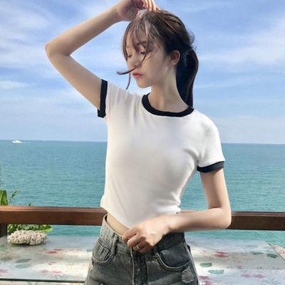 

Short-sleeved T-shirt women s summer new short Korean version of trendy student scheming tight and thin student top 2XL білий