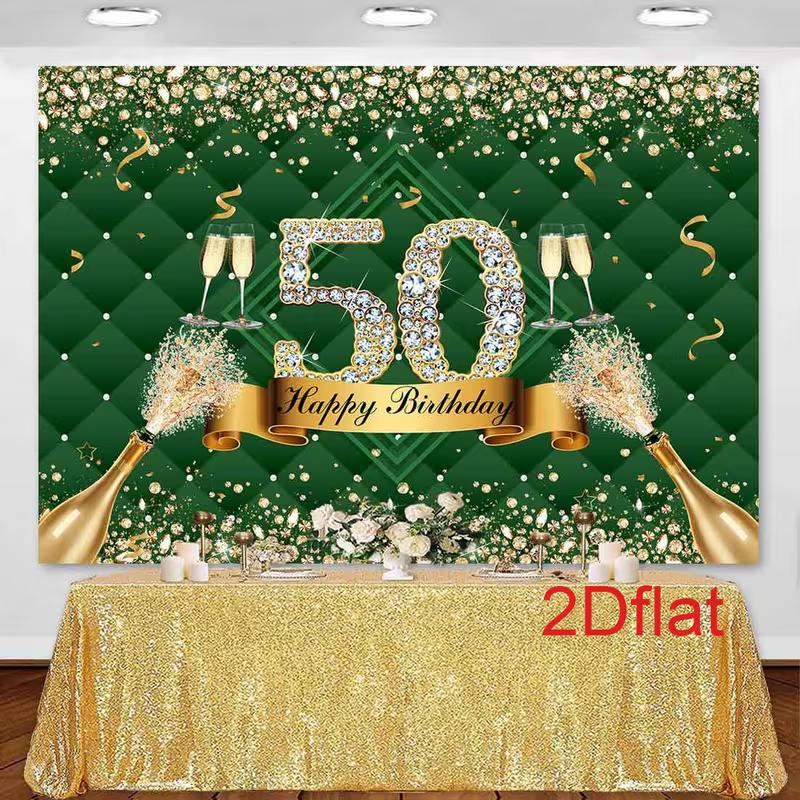 2D Grün Gold 50. Geburtstag Champagner Hintergrund Banner