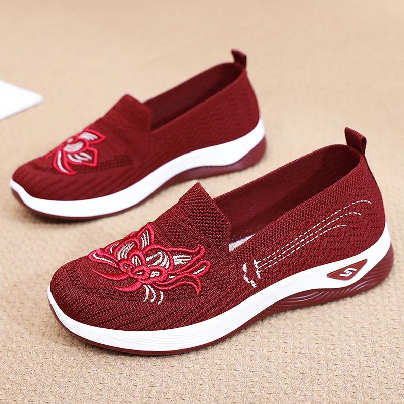Fashion Floral Embroidered Casual Walking Shoes for Women Summer Mesh Breathable Knit Sneakers Woman Lightweight Slip On Running Shoes