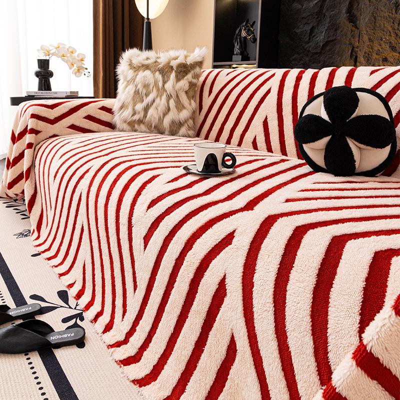 Cotton fleece sofa towel thickened autumn and winter one-piece anti-slip anti-cat scratch sofa cover 180x130cm