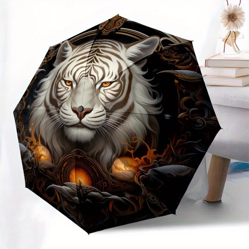 Elegantní umělecký tisk bílého tygra - Luxusní plakát pro domácí dekoraci, Přenosný skládací deštník 3-fold, Kompaktní deštník pro muže a ženy, Dárek