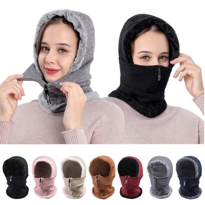 Adult Windproof Hat Cycling Skiing Knit Hat Scarf Mask Sets Warm Knitted Cap