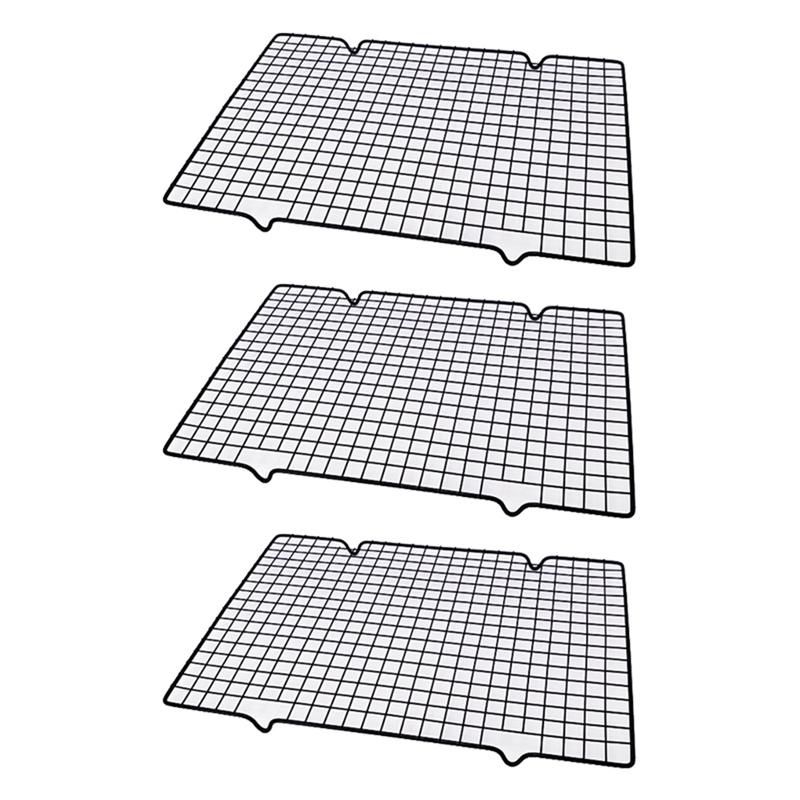 Practical-3Pcs Cake Cooling Rack, Black Carbon Steel Bread Drying Net, Baking Tool, Non Stick Cooling Net, Baking Tray, Net Rack