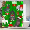 Green Christmas-Themed Shower Curtain Featuring Festive Dogs And Cats With Gifts Bathroom Decor For Holiday Season #Bathroomdeco