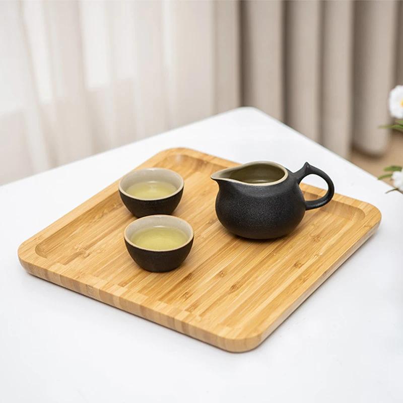 Japanese Style Bamboo Tea Tray Rectangular and Round Serving Trays Kitchen Platter Food Plate for Snacks Dessert and Breakfast