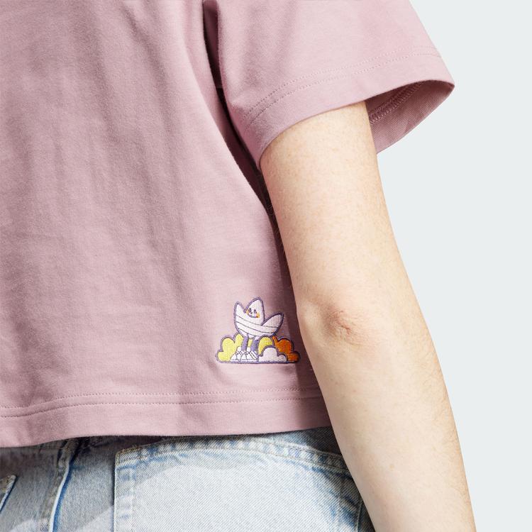 Adidas Originals Cropped Polo Shirt Cartoon Logo Embroidery Detail Sports Short Sleeve Polo Women tops Magical-Purple Pink IN4140