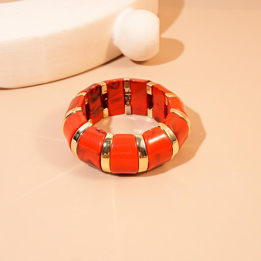 High-End European & Asian Gradient Acrylic Patchwork Bangle - Retro Exaggerated Style Wristband for Women