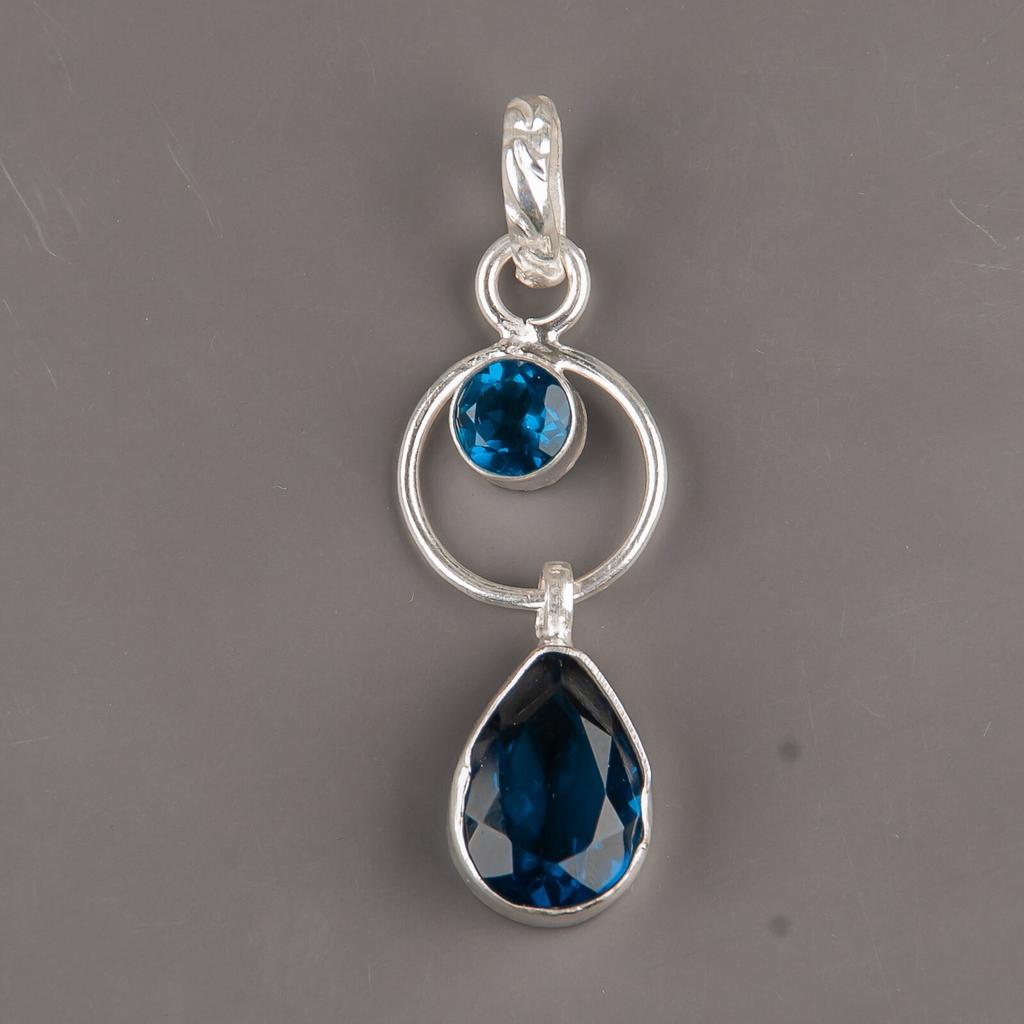 London Blue Topaz Gemstone 925 Sterling Silver Jewelry Pendant  Anniversary Gift PP-10-4