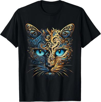 Katzenfantasie Blaue Augen Mandala Tierkunst Katzen-T-Shirt