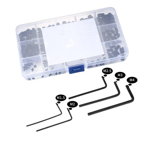 Hex Socket Set Screw Set, Headless Screws, Carbon Steel Threaded Screws, Hollow, Internal Hex Grub Screws (M3 M4 M5 M6 M8), 300 Pieces, Hex Key Wrench