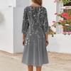 Women's Casual Fashion V Neck Three Quarter Sleeve Print Midi Dress