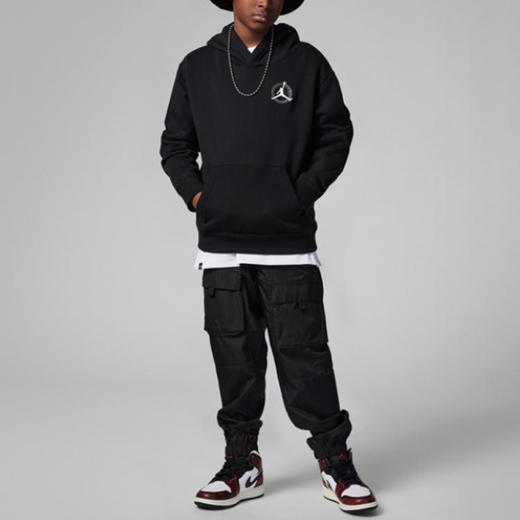 Jordan Letter Logo Basketball Print Fleece Knit Hoodie Kids Hoodies Black FJ5266-010