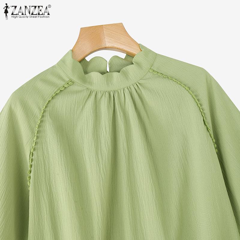 ZANZEA Women Casual Stand Collar Loose 3/4 Sleeve Solid Blouse