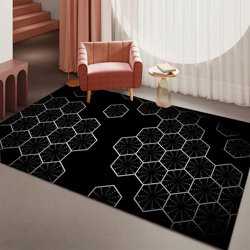 Blaues Sechseckmuster Leuchtteppich Weich Rutschfest Großer Bereichsteppich für Wohnzimmer Schlafzimmer Heimdekoration Waschbare Lounge Sofa Matte